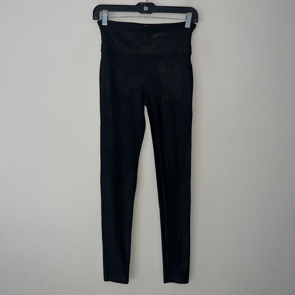 Spanx Black Wet Look Leggings Stretch Women’s size Medium